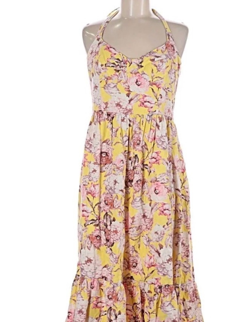 Bardot Yellow Floral Midi Dress with Pink Accents